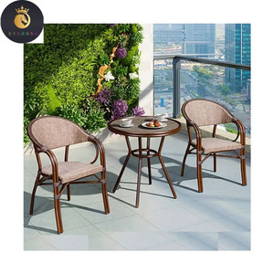 Parisian Bistro Indoor Outdoor Rattan Side 2 Chairs Bar Stool Dining Room Furniture Luxury Garden Aluminum Dining Table Set