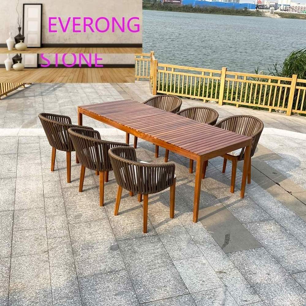 Outdoor Garden Teak Wood Dining Table Set with 6 seater chairs for patio