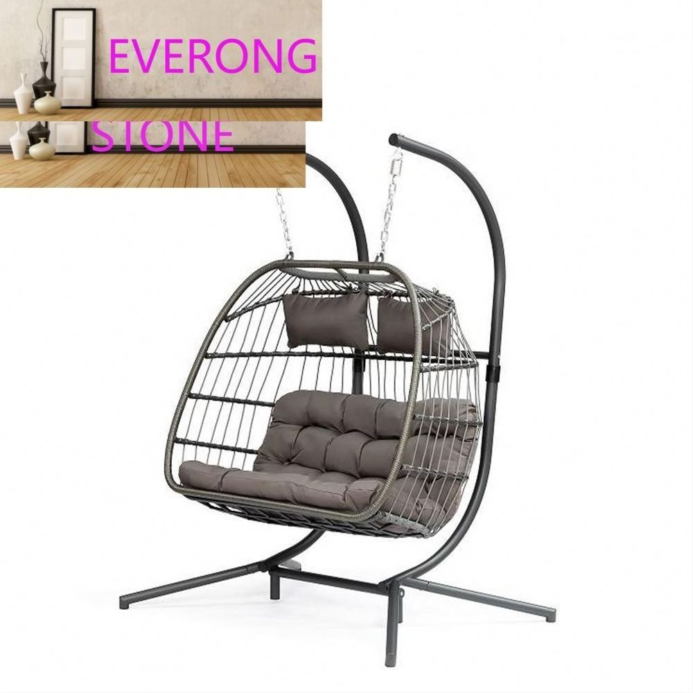 Wholesale patio canopy outdoor furniture double seat rattan egg shape wicker hanging swing chair for garden