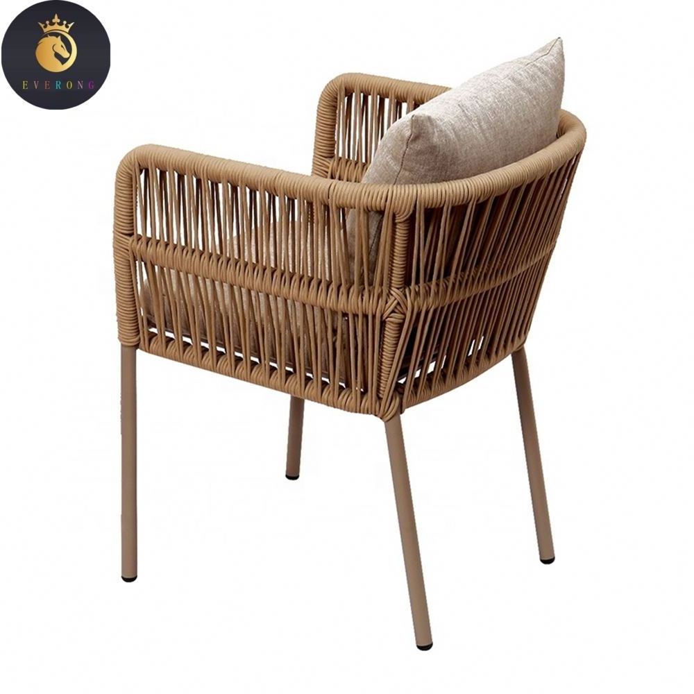 Brown Waterproof Garden Patio Furniture Outdoor Aluminum Woven Rope Dining Chair in Flex for Restaurant