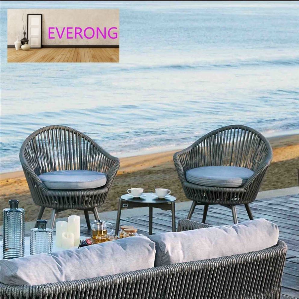 everong Modern Terrace Furniture Woven Rope Small Balcony Table And Chairs Sets Outdoor Swivel Chair Set