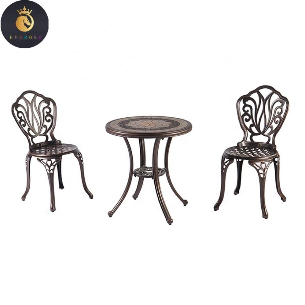 Waterproof Outdoor Patio Dining Furniture Garden Cast Aluminum Coffee Table 2 Chairs Set