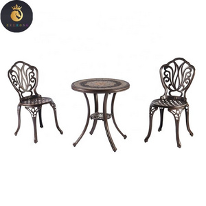 Waterproof Outdoor Patio Dining Furniture Garden Cast Aluminum Coffee Table 2 Chairs Set