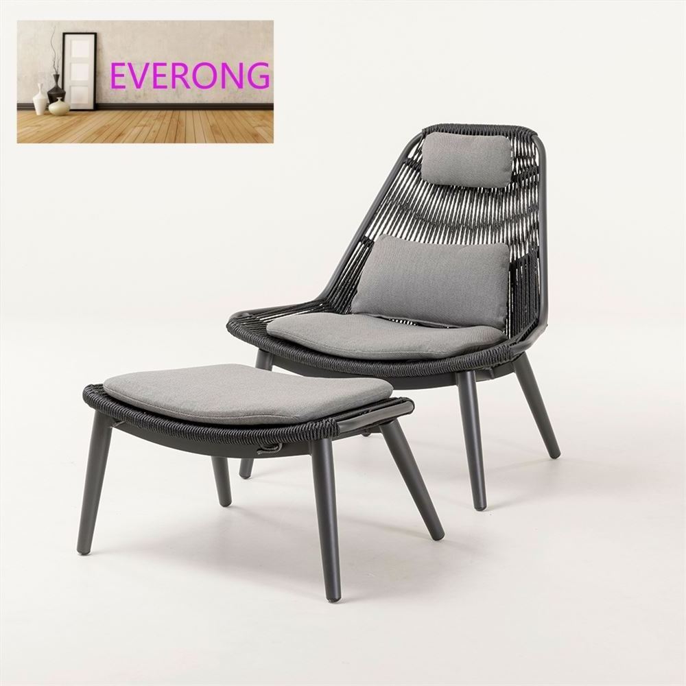 everong Modern Single Sofa Chair Garden Furniture Patio Sets Balcony Wicker Chair with ottoman