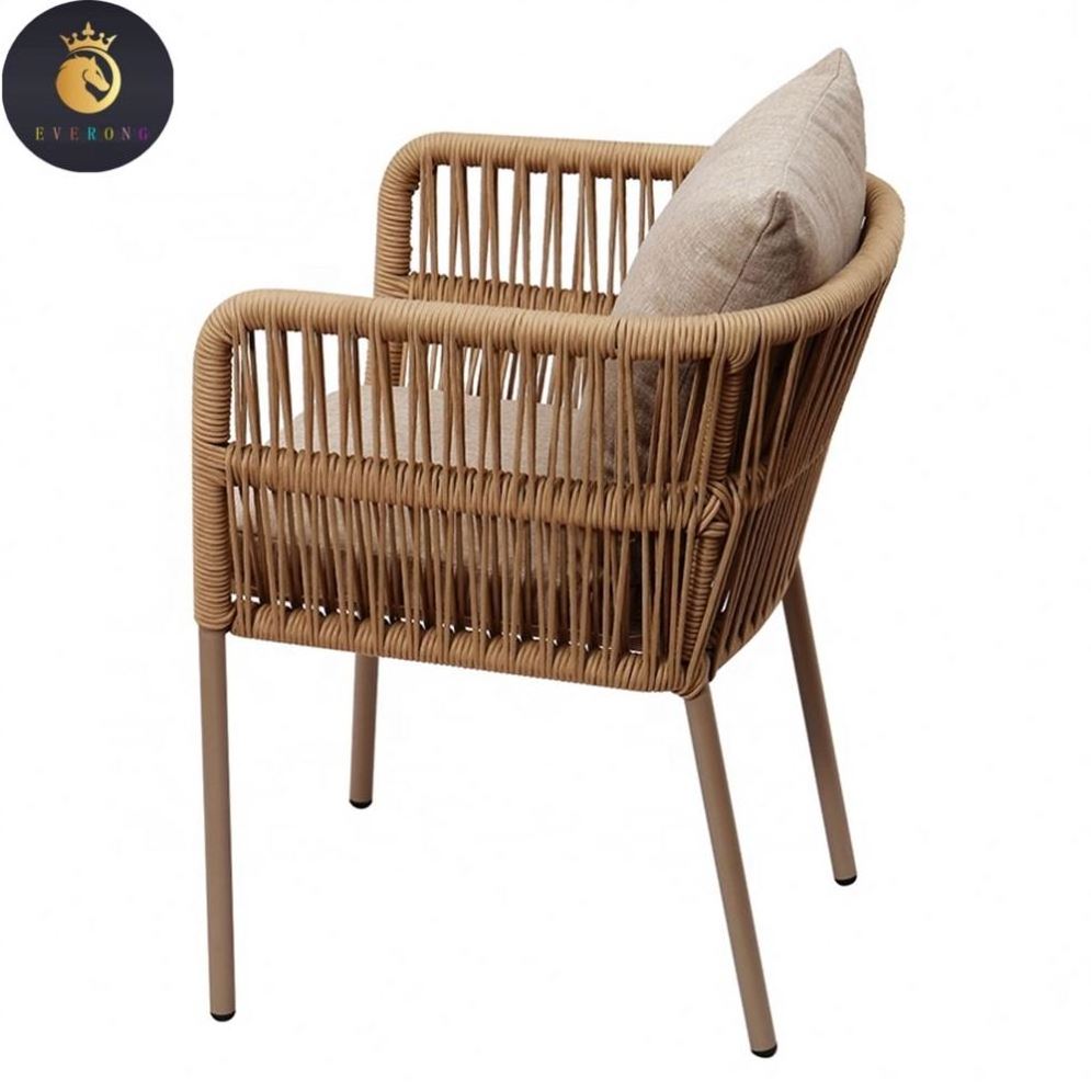 Brown Waterproof Garden Patio Furniture Outdoor Aluminum Woven Rope Dining Chair in Flex for Restaurant