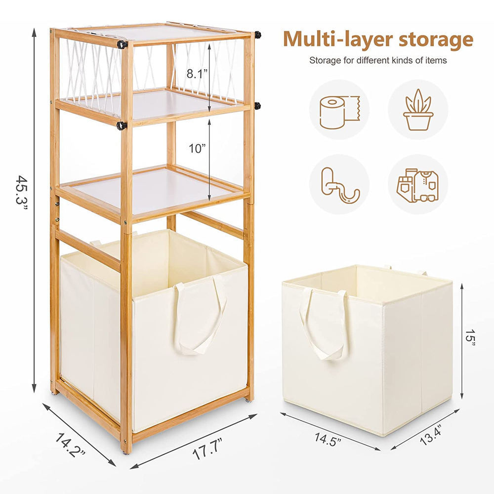 Custom 3-Layer Multifunctional Bamboo Bathroom Storage Rack with 3 Storage Bamboo Storage Shelf for Bathroom