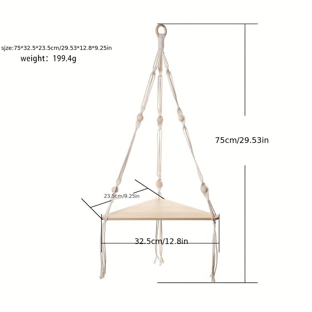 3 Layers Triangular Bamboo Wooden Wall Hanging Shelf Craft Display Rack Storage Bohemia Floating Shelf Plant Candle Storage Rack