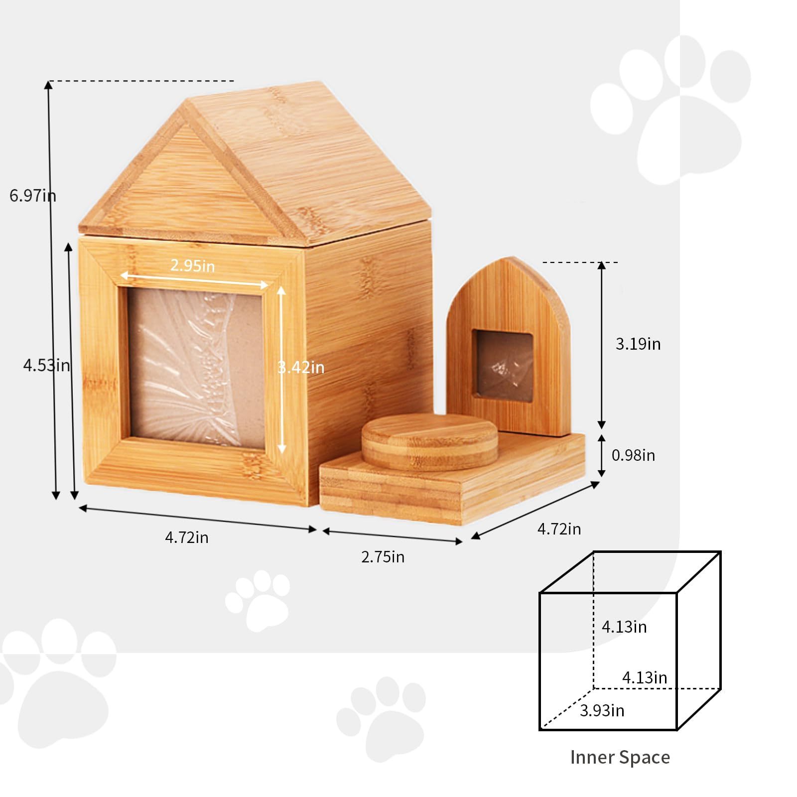 Wooden Pet Ash Box Cinerary Casket Pet Memorial Box Keepsake House-Shaped Cremation Urn for Cats Dogs with Photo Frame