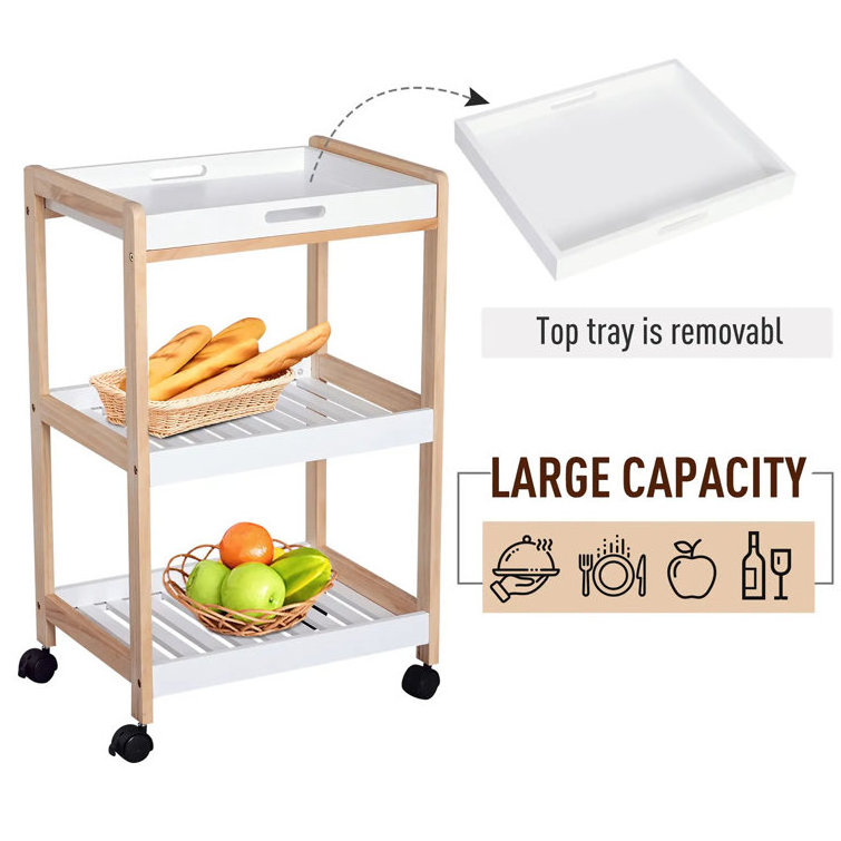 Custom 3 Tier Mobile Serving Trolley Kitchen Cart with Rolling Wheels Kitchen Trolley With 3 Storage Baskets for Bathroom