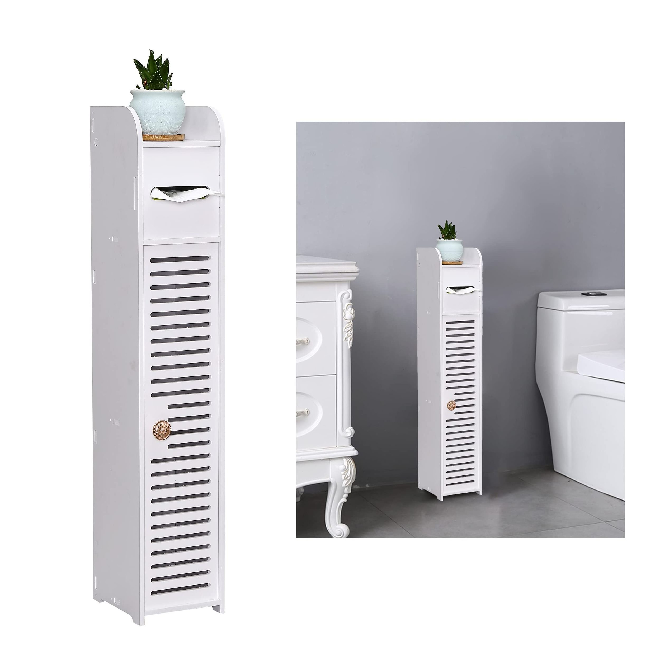 Bathroom Shelf for Bathroom Corner Thin Toilet Vanity Cabinet Narrow Bath Sink Organizer with Paper Towel Holder