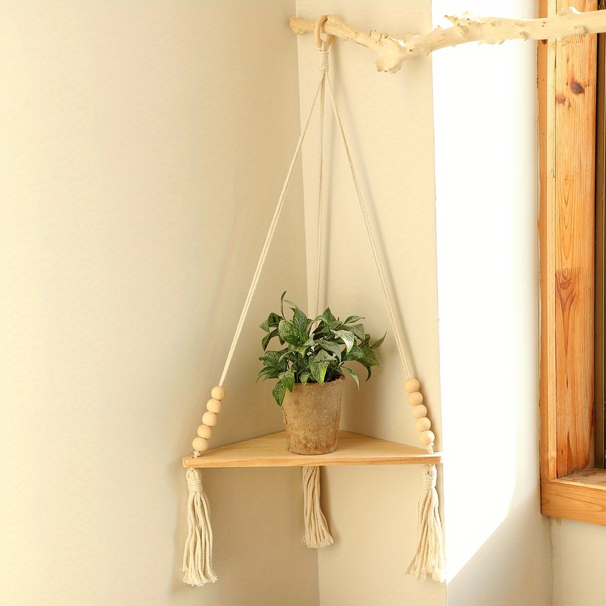 3 Layers Triangular Bamboo Wooden Wall Hanging Shelf Craft Display Rack Storage Bohemia Floating Shelf Plant Candle Storage Rack