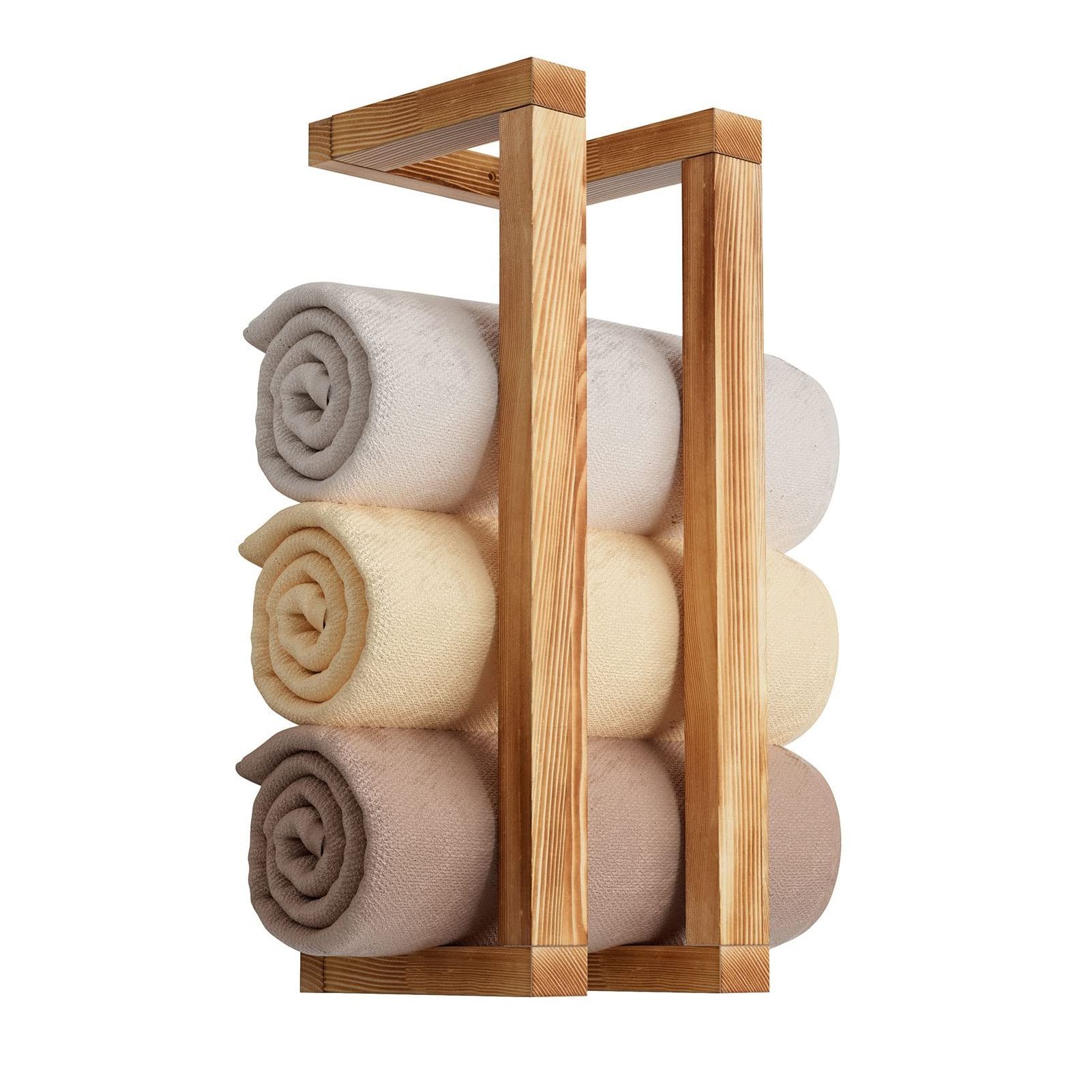 Wooden Towel Rack for Bathroom Wall Mounted Towel Holder Decorative Pine Towel Shelf for Rolled Organizer Blanket Storage