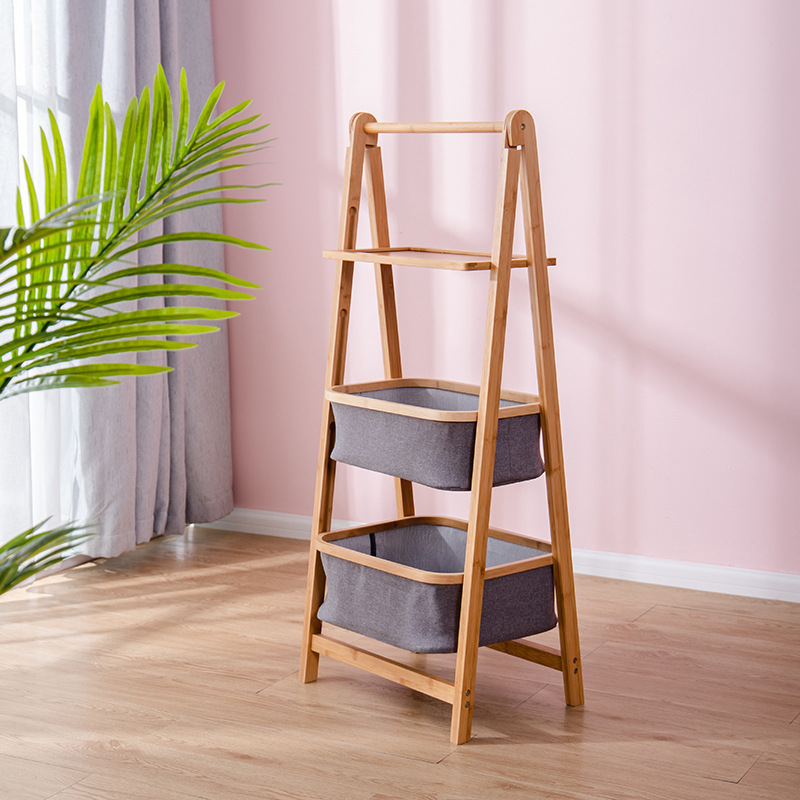 HOSTK Home 2-Tier Foldable Storage Baskets Bamboo Shelving Unit