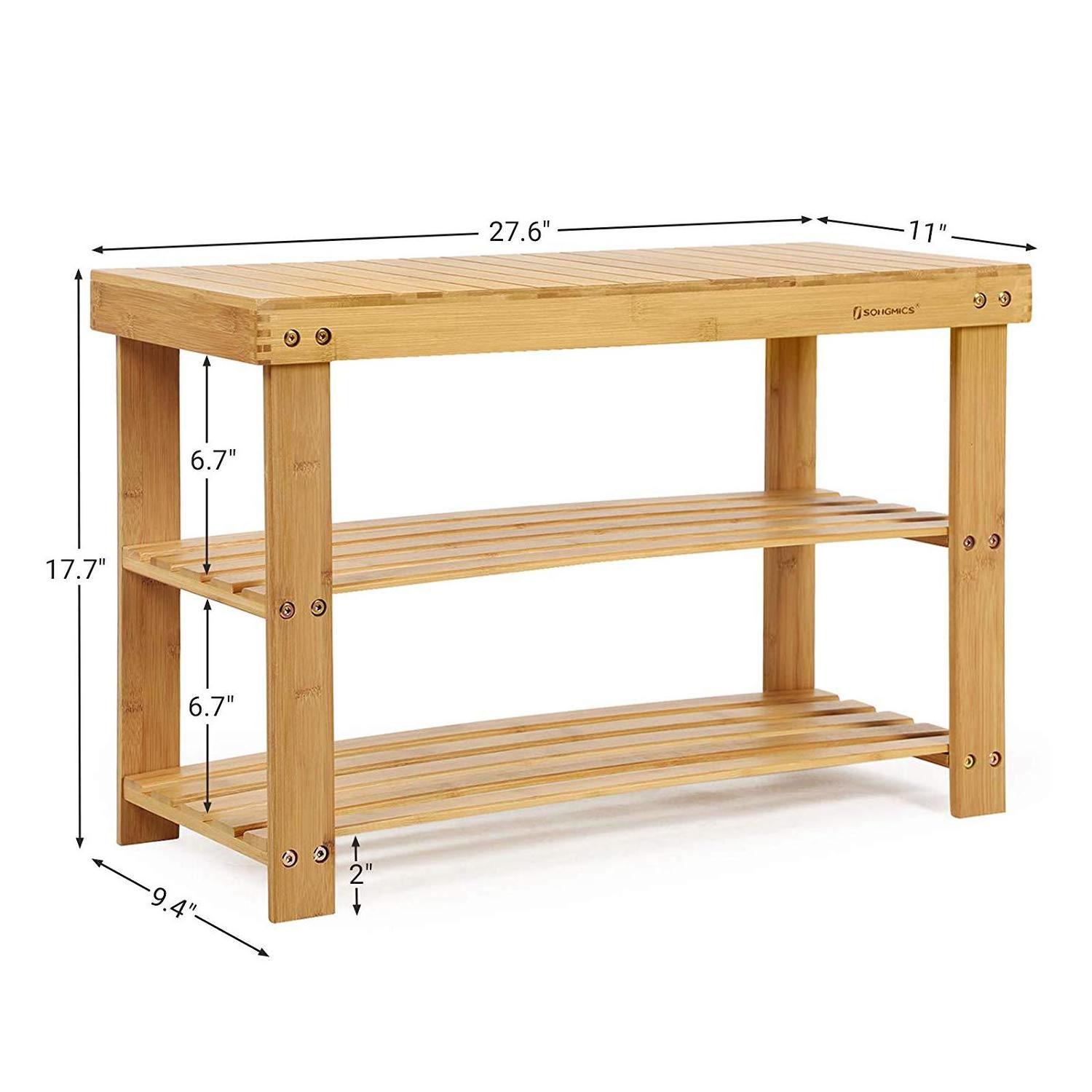 HOSTK ZM1061 custom bathroom non slip foot rest shaving stool wooden storage sturdy shoe rack bench 3 tier bamboo organizer