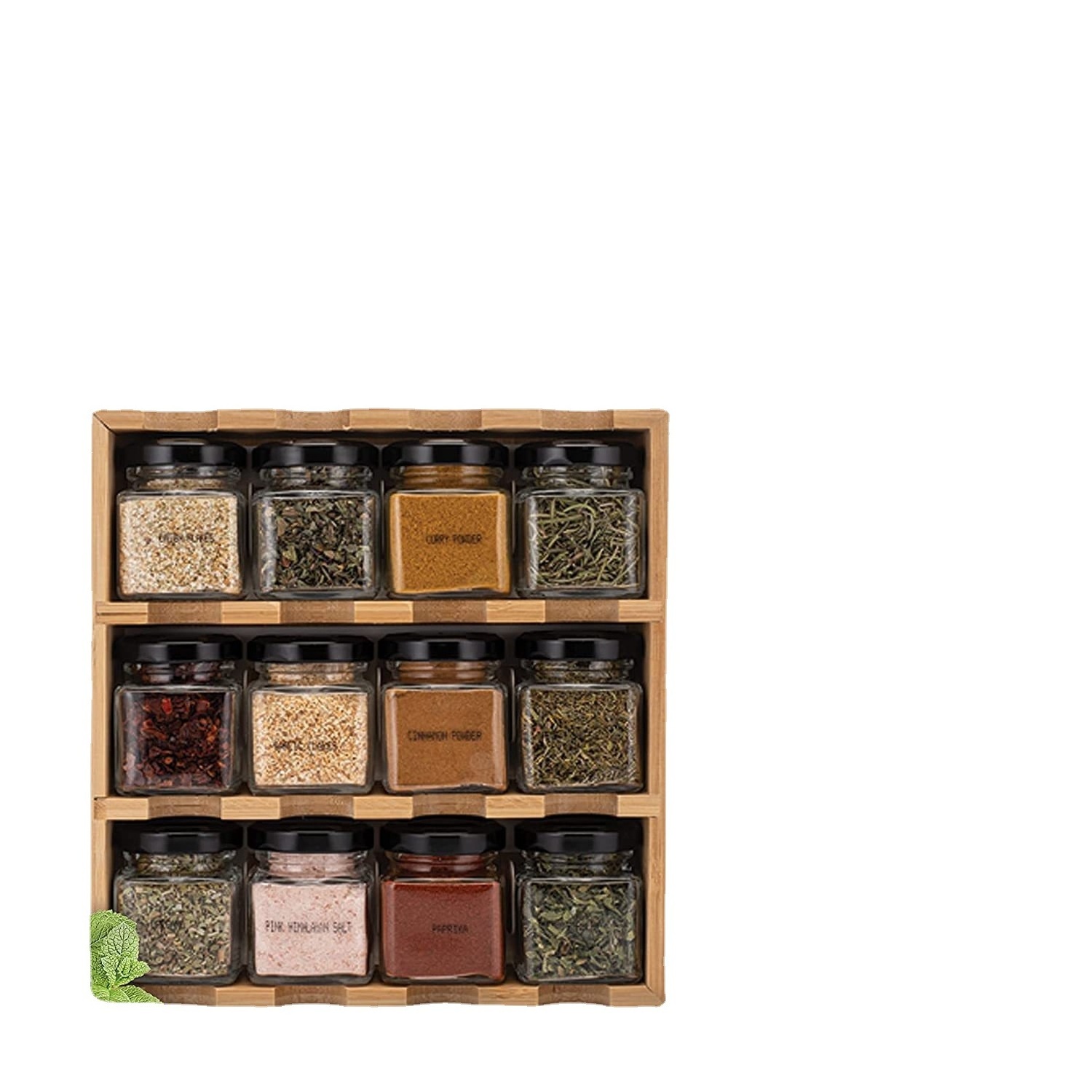 HOSTK 4-Tier Bamboo Spice Rack Shelf 16 Cubes Detached Wall Mounted Kitchen Storage Organizer for Countertop Wall and Drawer