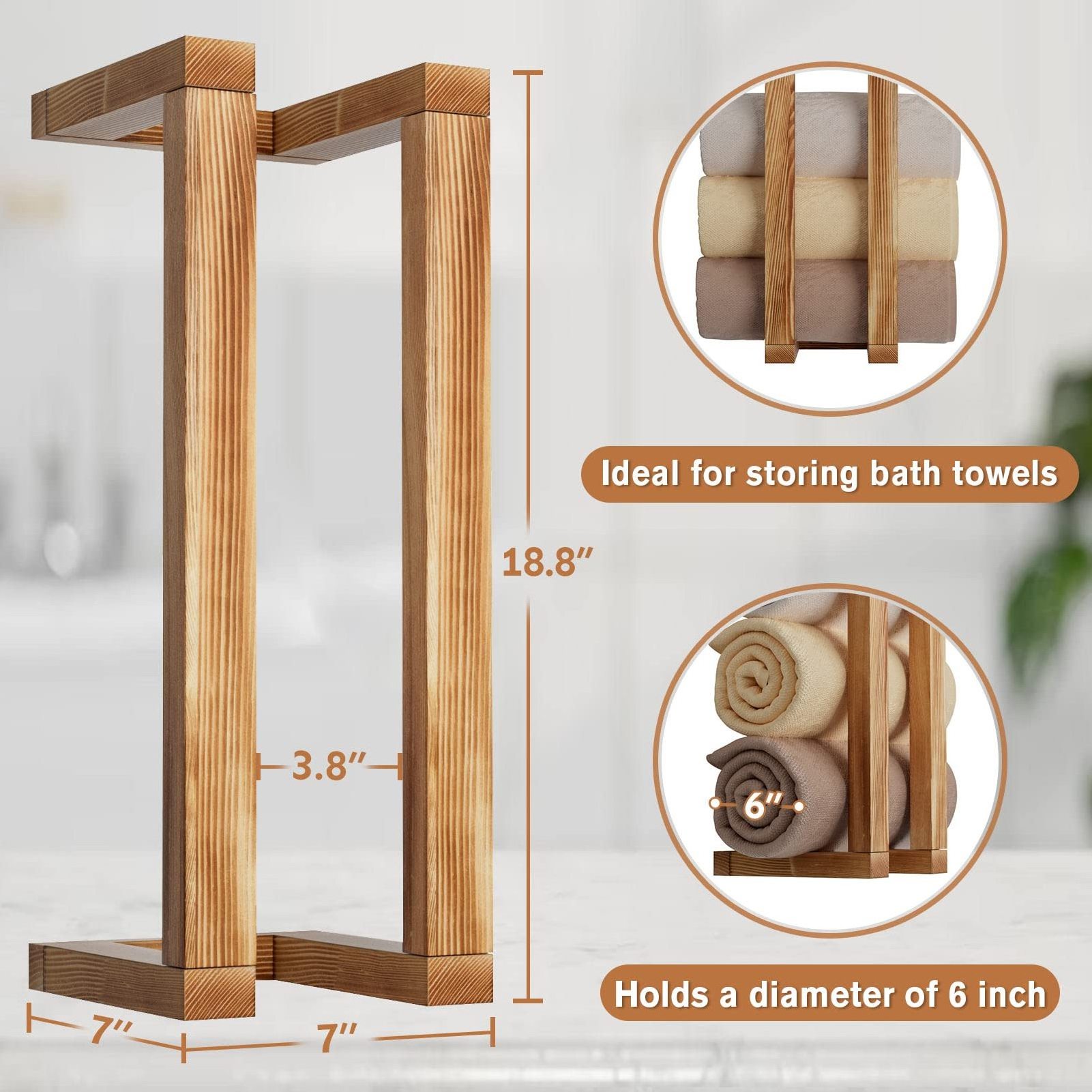 Wooden Towel Rack for Bathroom Wall Mounted Towel Holder Decorative Pine Towel Shelf for Rolled Organizer Blanket Storage