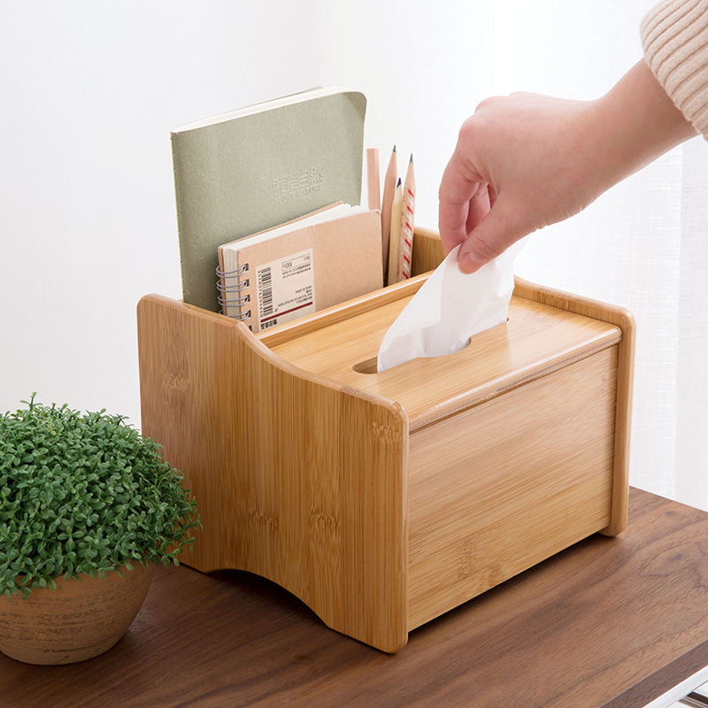 HOSTK ZM2028 Bamboo Wood Shelf Organizer for Desk with Drawers Mini Desk Storage for Office