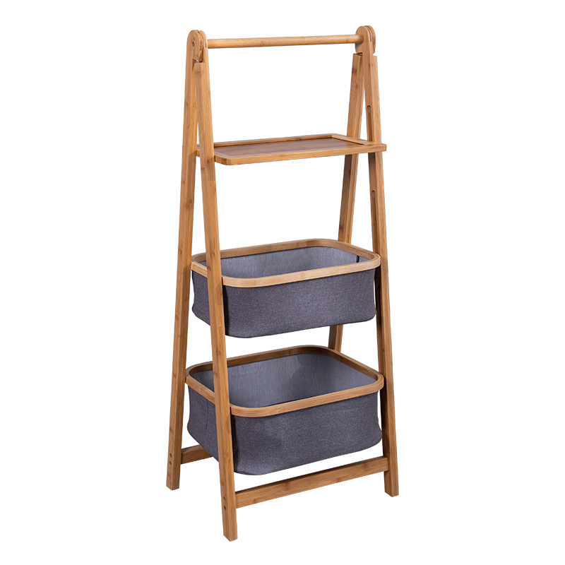 HOSTK Home 2-Tier Foldable Storage Baskets Bamboo Shelving Unit