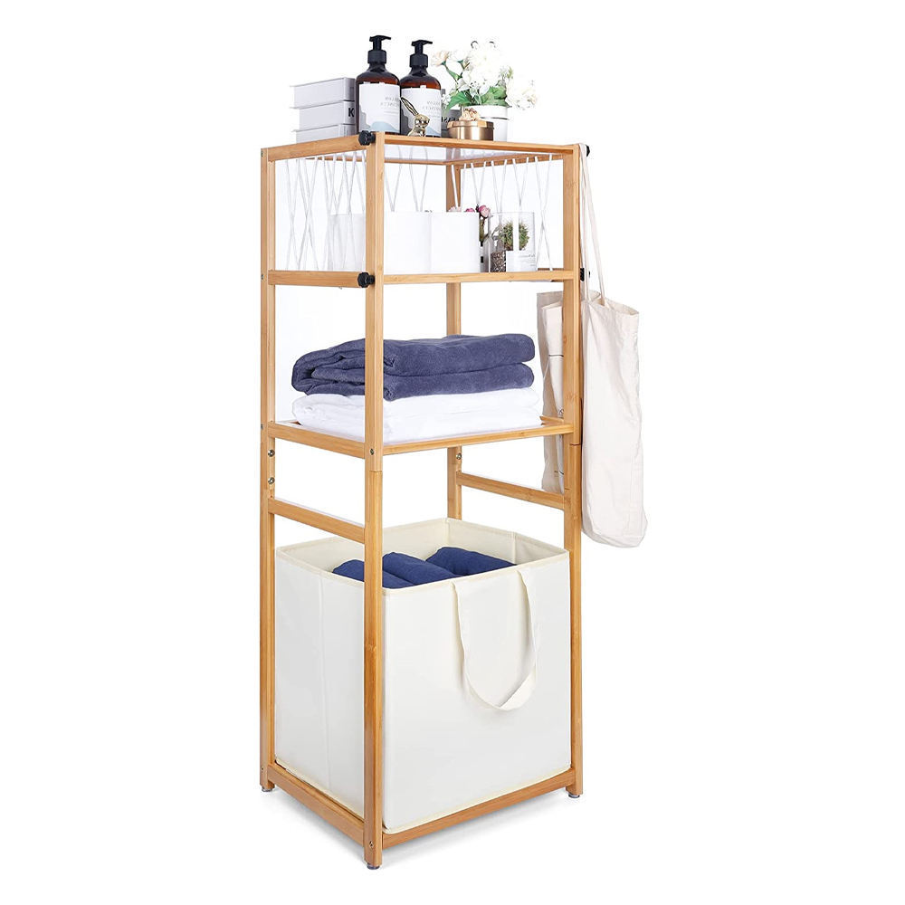 Custom 3-Layer Multifunctional Bamboo Bathroom Storage Rack with 3 Storage Bamboo Storage Shelf for Bathroom