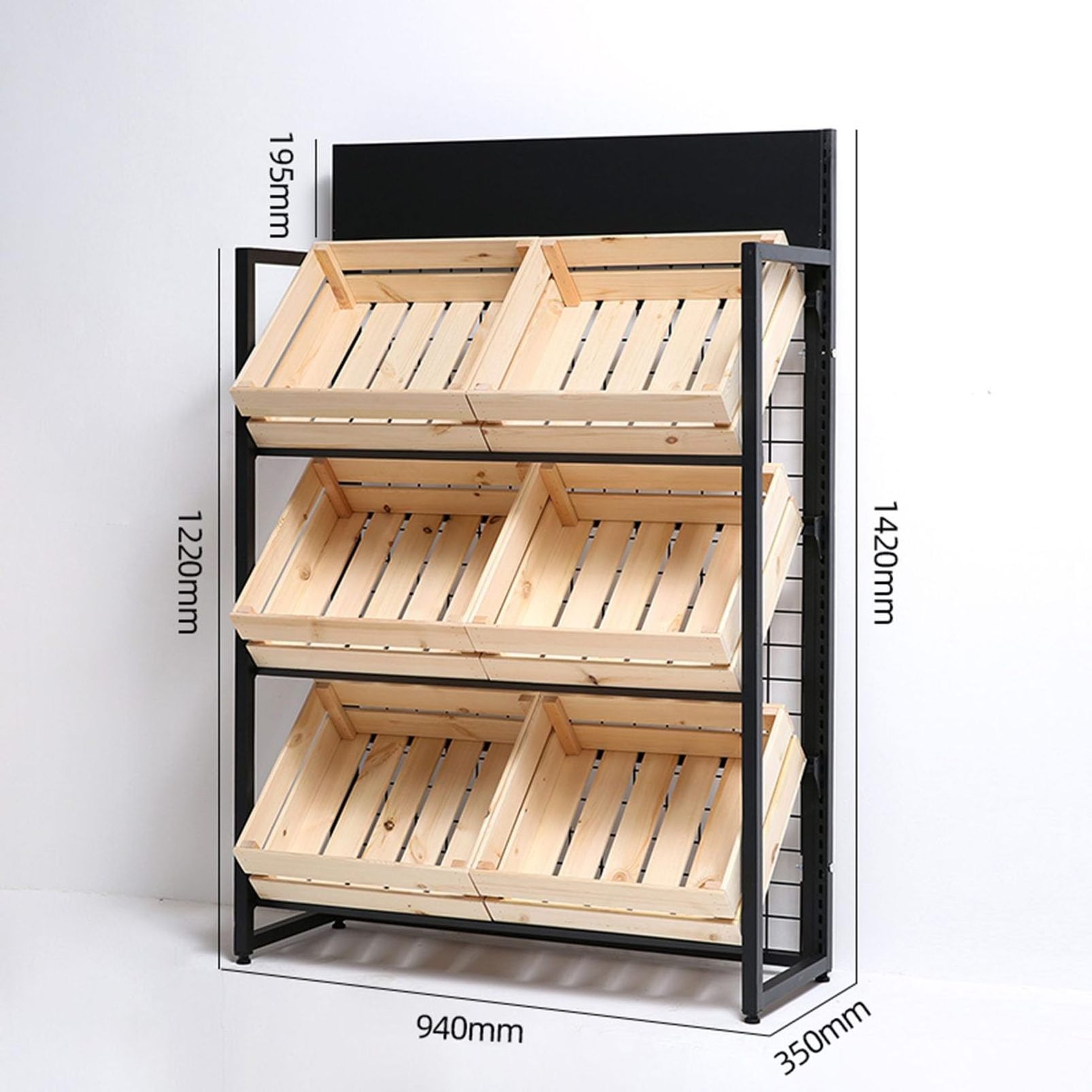 Large Capacity Detachable Wood Vegetable Fruit Display Stand Rack Storage Organizer Shelf Holder Basket Rack for Kitchen