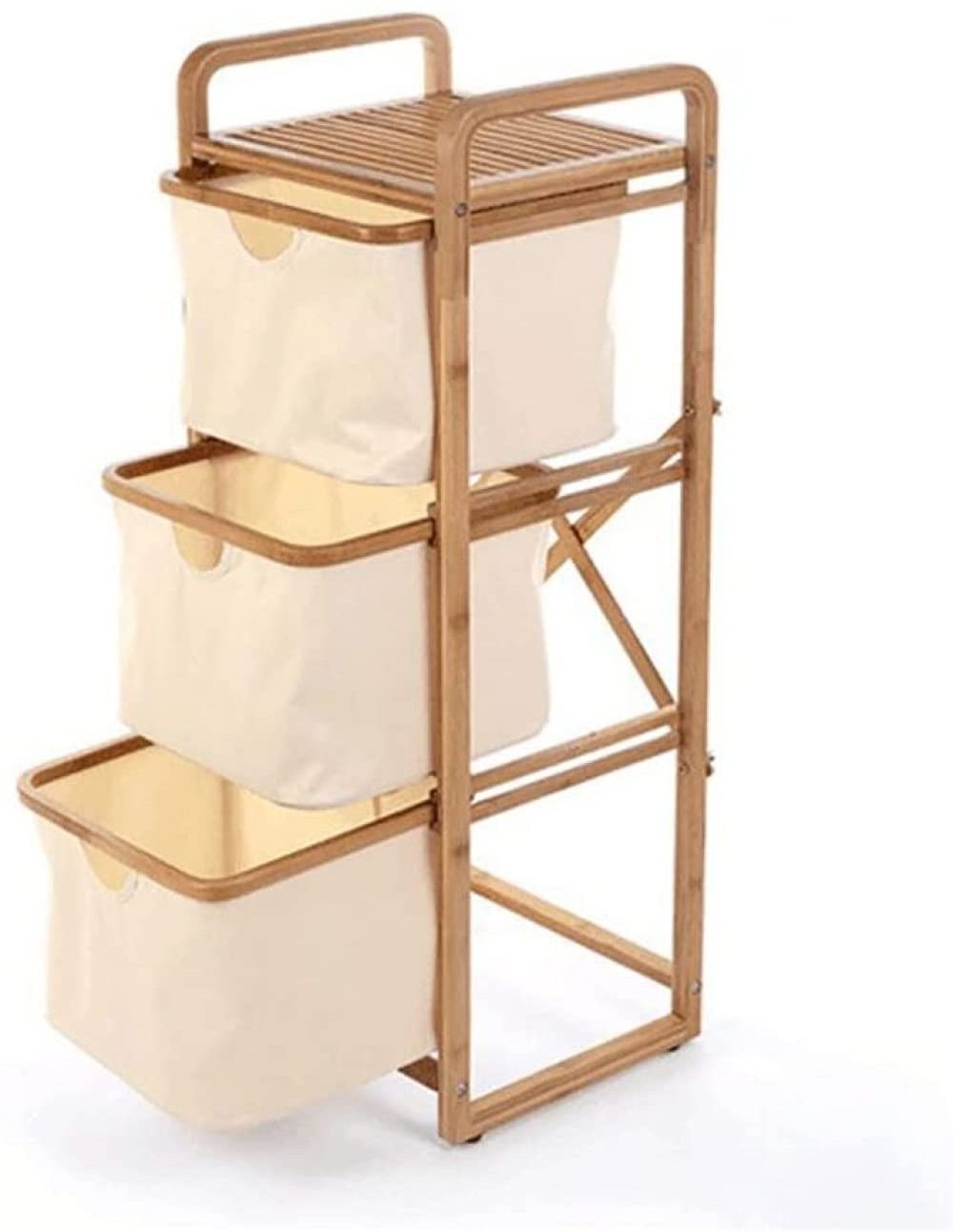 3-Layer Bamboo Laundry Basket Dirty Clothes Basket and Shelf with 3 Compartments Laundry Hamper for Bedroom Living Room Balcony