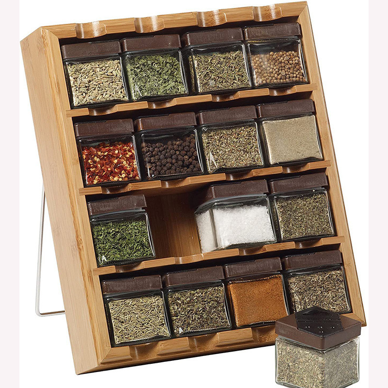 HOSTK 4-Tier Bamboo Spice Rack Shelf 16 Cubes Detached Wall Mounted Kitchen Storage Organizer for Countertop Wall and Drawer