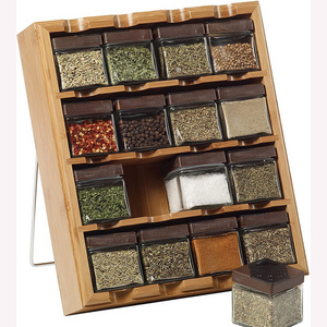 HOSTK 4-Tier Bamboo Spice Rack Shelf 16 Cubes Detached Wall Mounted Kitchen Storage Organizer for Countertop Wall and Drawer