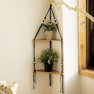 3 Layers Triangular Bamboo Wooden Wall Hanging Shelf Craft Display Rack Storage Bohemia Floating Shelf Plant Candle Storage Rack