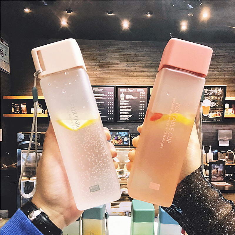 450ml Cute New Square Tea Milk Fruit Cup for Water Bottles Drink with Rope Transparent Sport Korean Style Heat Resistant