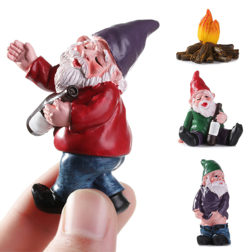 Drunk Elves Figurines Resin Funny Dwarf Elf Moss Terrarium Ornaments Fairy Garden Miniature Gnomes Desktop Decoration