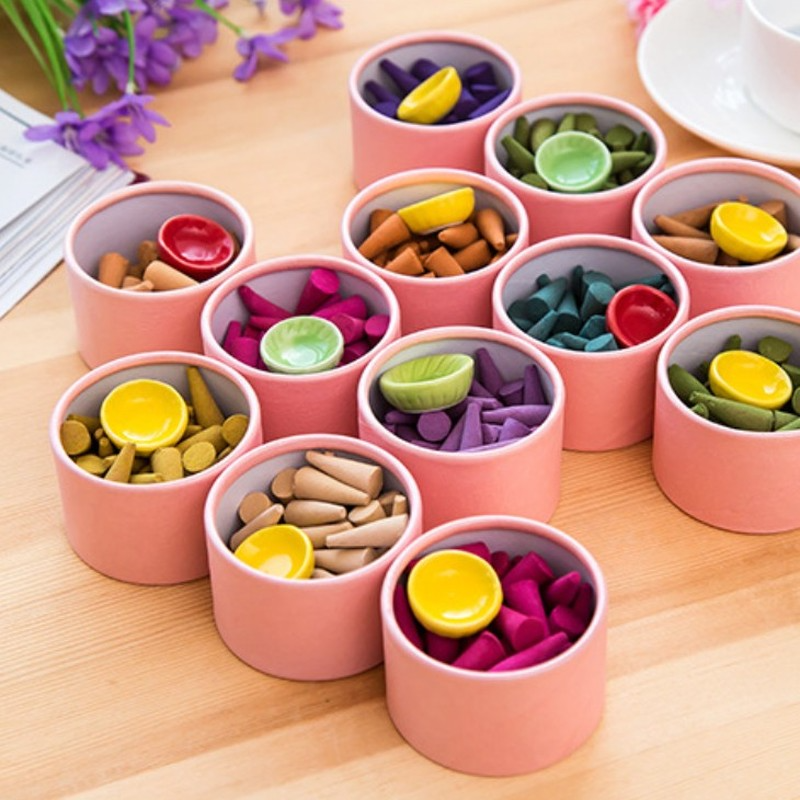 40Pcs/Box Cones Pagoda Natural Incense Sticks Holder Rose Tulip Scent Tower Sandalwood Spice Tray