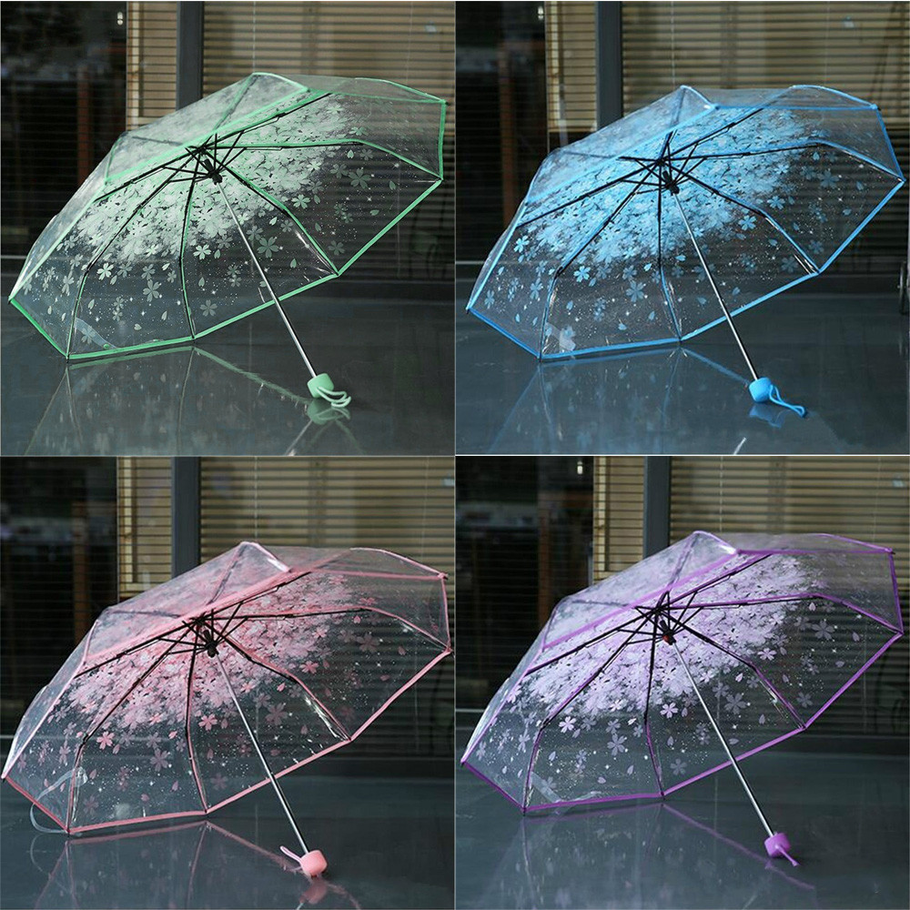 Transparent Clear Cherry Blossom Mushroom Apollo Sakura 3 Fold Creative Long-handle Umbrella Beautiful Hot Sale