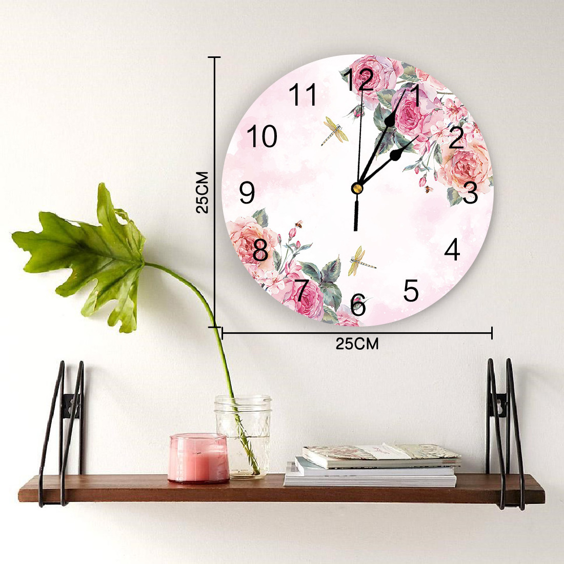 Creative Pink Flower Dragonfly Modern Design Living Room Bedroom Office Cafe Home Decoration Fashion Wall Clock