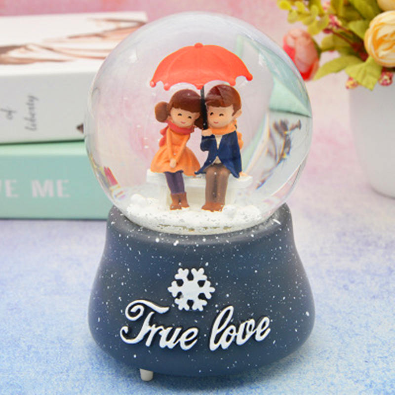 Starlights Lovers Globes Novelty Night Light Musical Snow Globe Music Box Ornament Gift for Christmas Valentine's Day