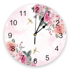 Creative Pink Flower Dragonfly Modern Design Living Room Bedroom Office Cafe Home Decoration Fashion Wall Clock