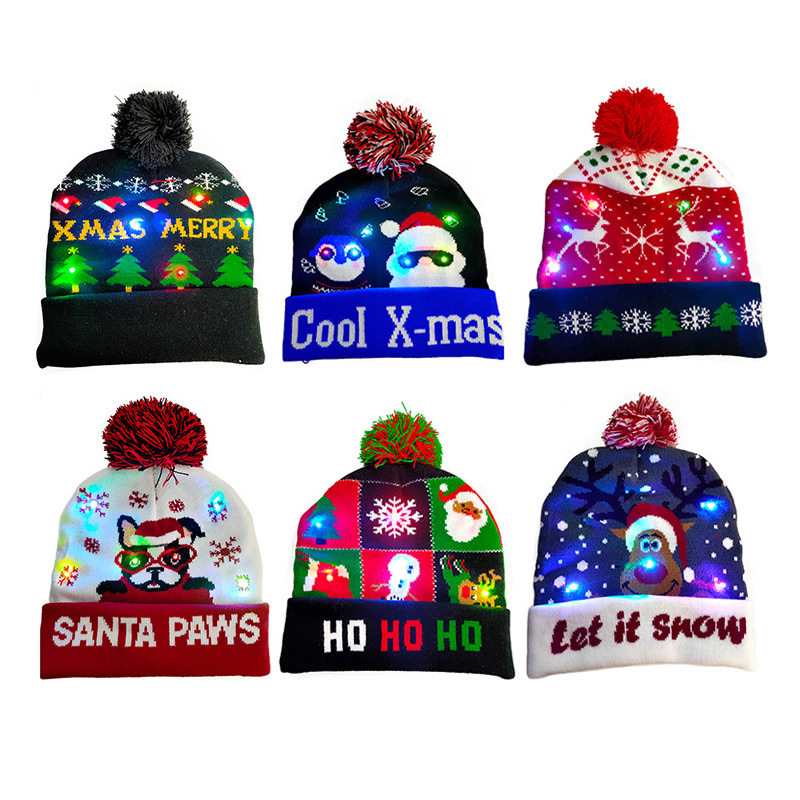 2024 LED Flash Light Up Knitted Hat Christmas Gift for Kids/Adults Xmas New Year Party Decorations