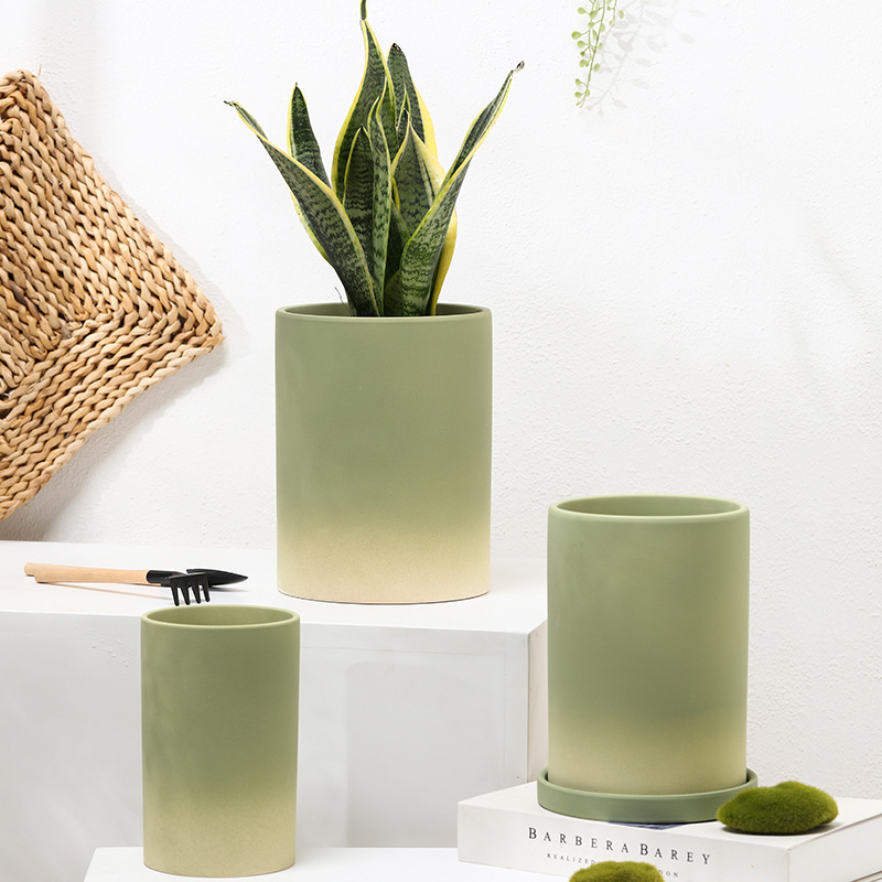 Nordic gradient olive ceramic planter pot with perforated tray absorbent breathable green flower tiger orchid