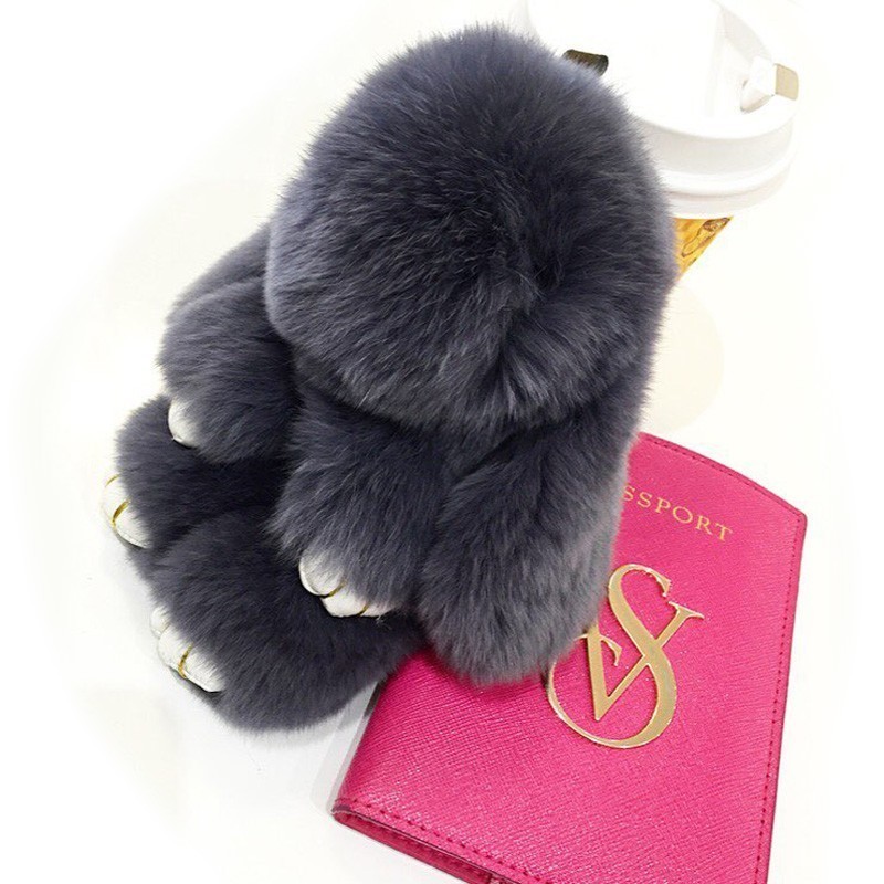 Fluffy Real Fur Pompon Bunny KeychainTrinket Women Toy Pompom Rabbit Ring Car Key Chain Jewelry New Year Gift