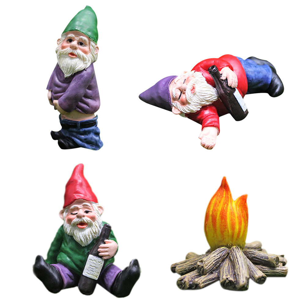 Mini Drunk Gnome Dwarfs Funny Resin Statue Cute Diy Bonsai Decoration For Desk Outdoor Fairy Micro Garden Sculpture Elf Decor