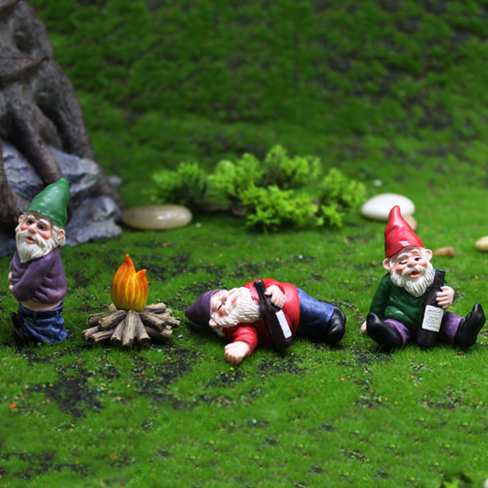 Mini Drunk Gnome Dwarfs Funny Resin Statue Cute Diy Bonsai Decoration For Desk Outdoor Fairy Micro Garden Sculpture Elf Decor