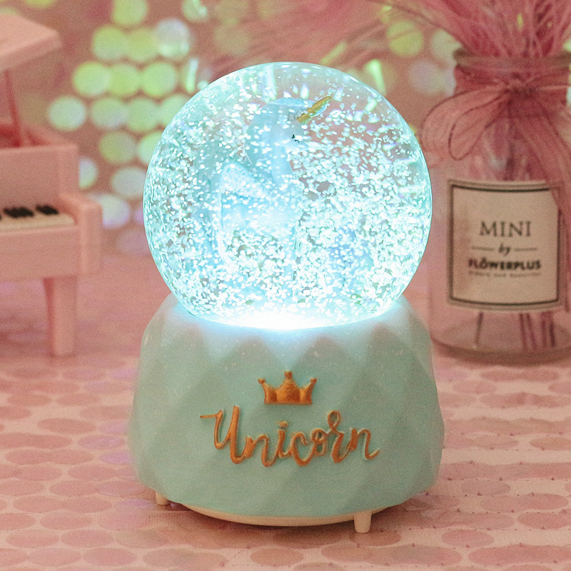 10*15.8CM Snow lighting Crystal Globes unicorn Music Box Glass Home Coffee Shop Decoration Christmas Valentine's Day Gift