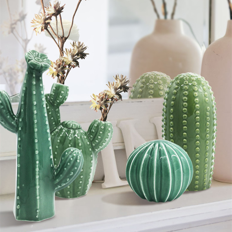 Nordic Cactus Ceramic Ornaments Creative Wine TV Cabinet Decoration ,Aesthetic Room Decor