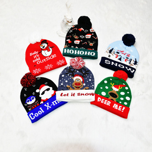 2024 New Year Light Up LED Hat Flashing Color Winter Warm Knitted Cap Christmas Gift for Kids/Adults Xmas Party Decor