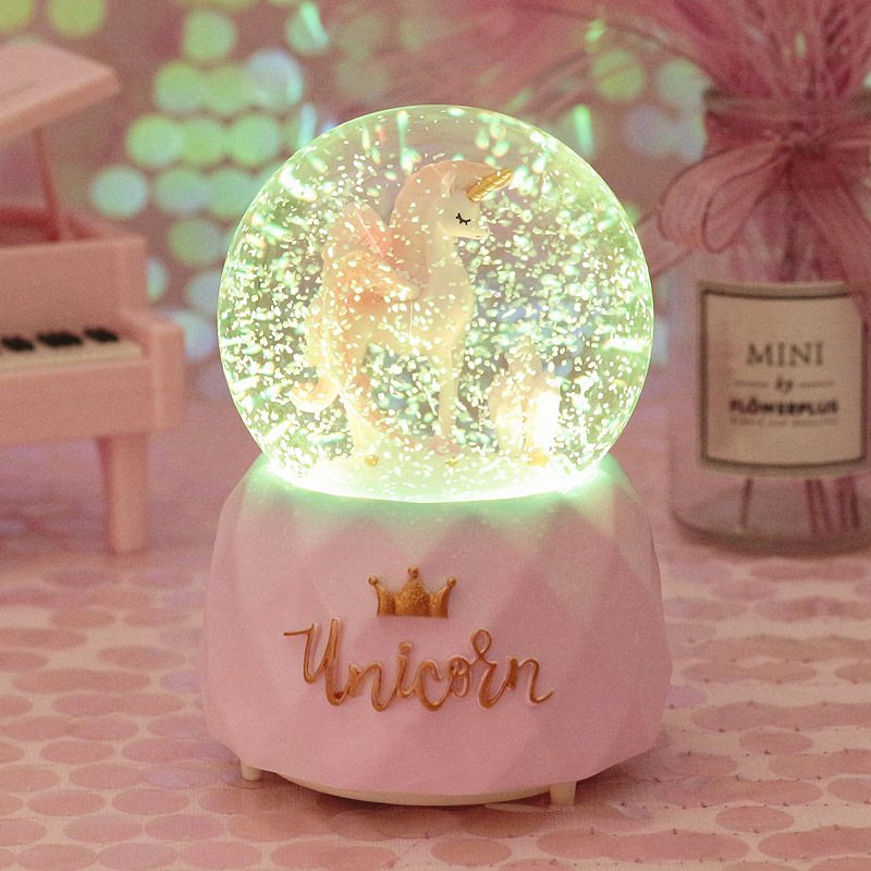 10*15.8CM Snow lighting Crystal Globes unicorn Music Box Glass Home Coffee Shop Decoration Christmas Valentine's Day Gift