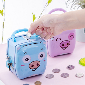 Cute Cartoon Metal Portable Piggy Coin Bank For Kids Safe With lock and key Children's Birthday Gift Money Saving Box