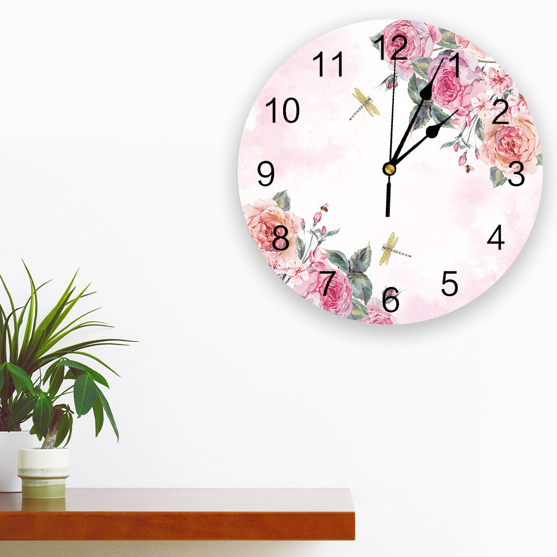 Creative Pink Flower Dragonfly Modern Design Living Room Bedroom Office Cafe Home Decoration Fashion Wall Clock