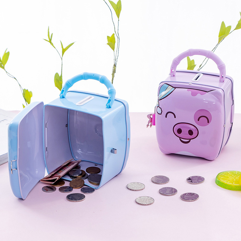 Cute Cartoon Metal Portable Piggy Coin Bank For Kids Safe With lock and key Children's Birthday Gift Money Saving Box