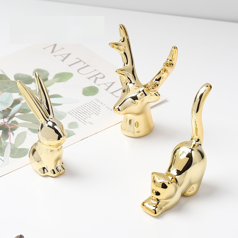 Ceramic Rabbit Statue Alpaca Figurines Balloon Dog Animal Sculpture Creative Craft Nordic Home Decor Bar Easter Birthday Gifts