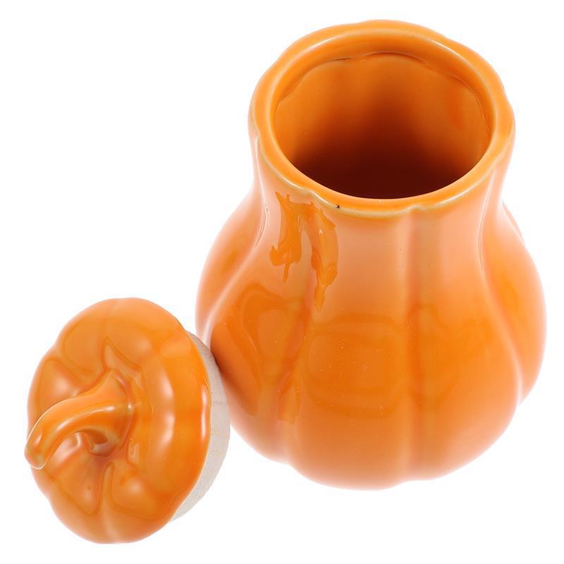 Pumpkin Shape Ceramic Tea Canister Spice Storage Coffee Condiment Jar with Sealed Lid