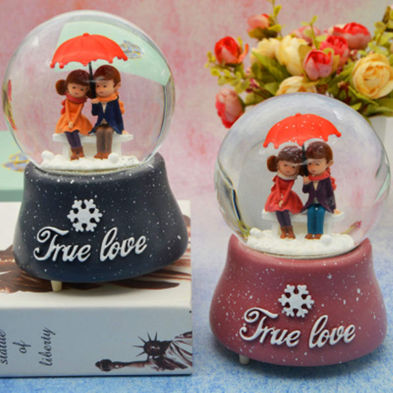 Starlights Lovers Globes Novelty Night Light Musical Snow Globe Music Box Ornament Gift for Christmas Valentine's Day